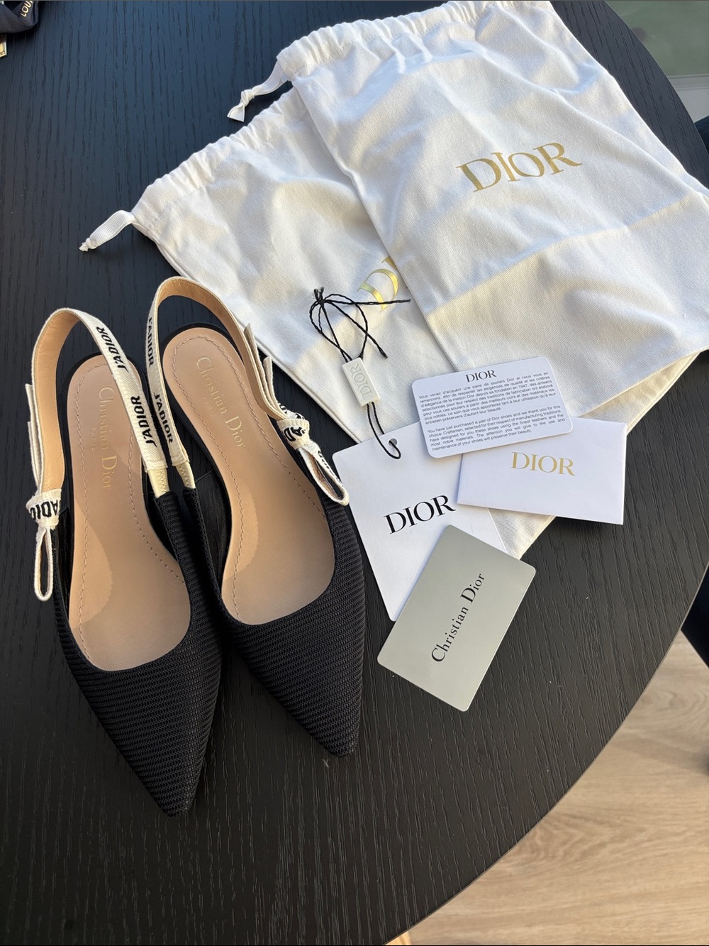 Dior Christian Dior Black Pointed Toe J'Adior Slingback Mules Flats NWT 36 1/2